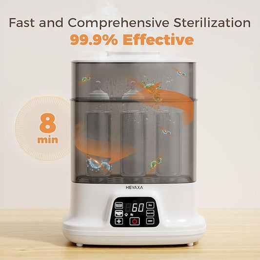 HEYAXA Baby Bottle Steri-lizer and Dryer, 10 Bottles Large Capacity, 4 in 1 Electric Steamer and Dryer for All Bottles, Parts & Baby Essentials, Touch Screen and Auto-Off