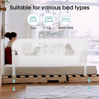 NUTIKAS Baby Bed Rail Guard for Toddlers - 70" Toddler Bed Rails for Twin, Full, Queen, King Bunk Size Bed Swing Down Bedrail Extral Tall Child Safety Side Railing Guards for Kids White