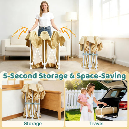 Foldable Playpen for Babies and Toddlers - 50x50 Inches Playpen with Mat - Kids Collapsible Playard with Storage Bag for Indoor & Outdoor - Baby Fence with 30 Ball & Gate - Khaki