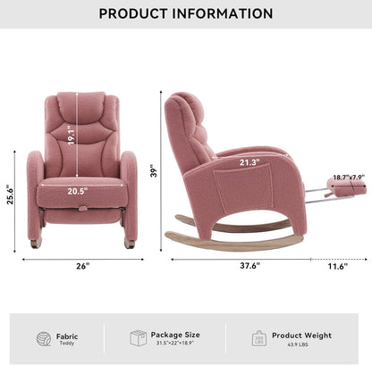 FOXHUNTER Rocking Chair Nursery, Modern Glider Chair with Adjustable Footrest and Solid Wood Legs, High Backrest Nursery Chair with Side Pocket, Rocker Armchair for Living Room Bedroom, Teddy Ivory
