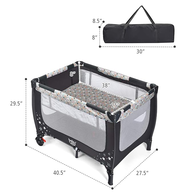 BABY JOY Pack and Play with Bassinet, Portable Playard for Baby, Double Layer Foldable Baby Playpen with Mattress, Lightweight Travel Crib with Bassinet & Carry Bag from Newborn to Toddlers