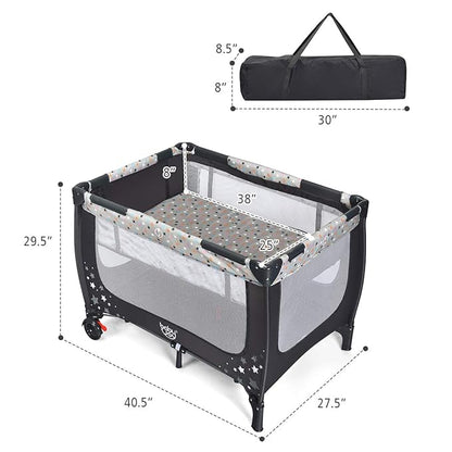 BABY JOY Pack and Play with Bassinet, Portable Playard for Baby, Double Layer Foldable Baby Playpen with Mattress, Lightweight Travel Crib with Bassinet & Carry Bag from Newborn to Toddlers