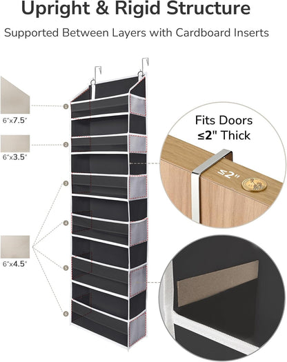 ULG 1 Pack Over Door Organizer with 5 Large and 10 Mesh Side Pockets, 44 lbs Weight Capacity Hanging Storage with Clear Window Kids Toys, Shoes, Diapers, Dark Grey, 5 Layers
