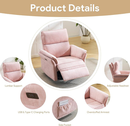 Oversized Swivel Rocker Recliner with Adjustable Headrest, Rocking Chair Nursery with Overstuffed Armrest, Manual Rocker Recliner Nursery Chair for Living Room, White