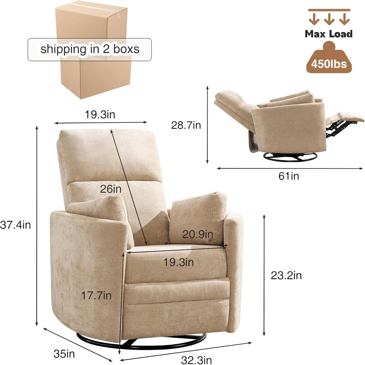 Power Recliner,Nursery Swivel Glider Rocking Chair with USB Port,Upholstered Adult Electric Recliner Rocking Chair with 2 Pillows for Living Room Bedroom (Beige Corduroy, Power-Driven)
