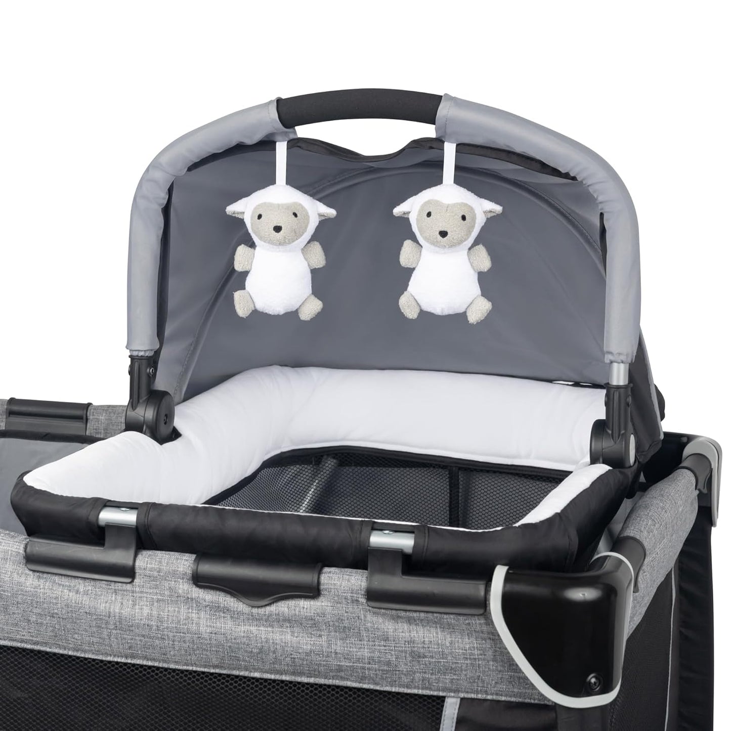 Baby Trend Retreat Nursery Center with Two Removable Rock A Bye Bassinets, Changing Table, Organizer, and Music Center with Nightlight, Quarry