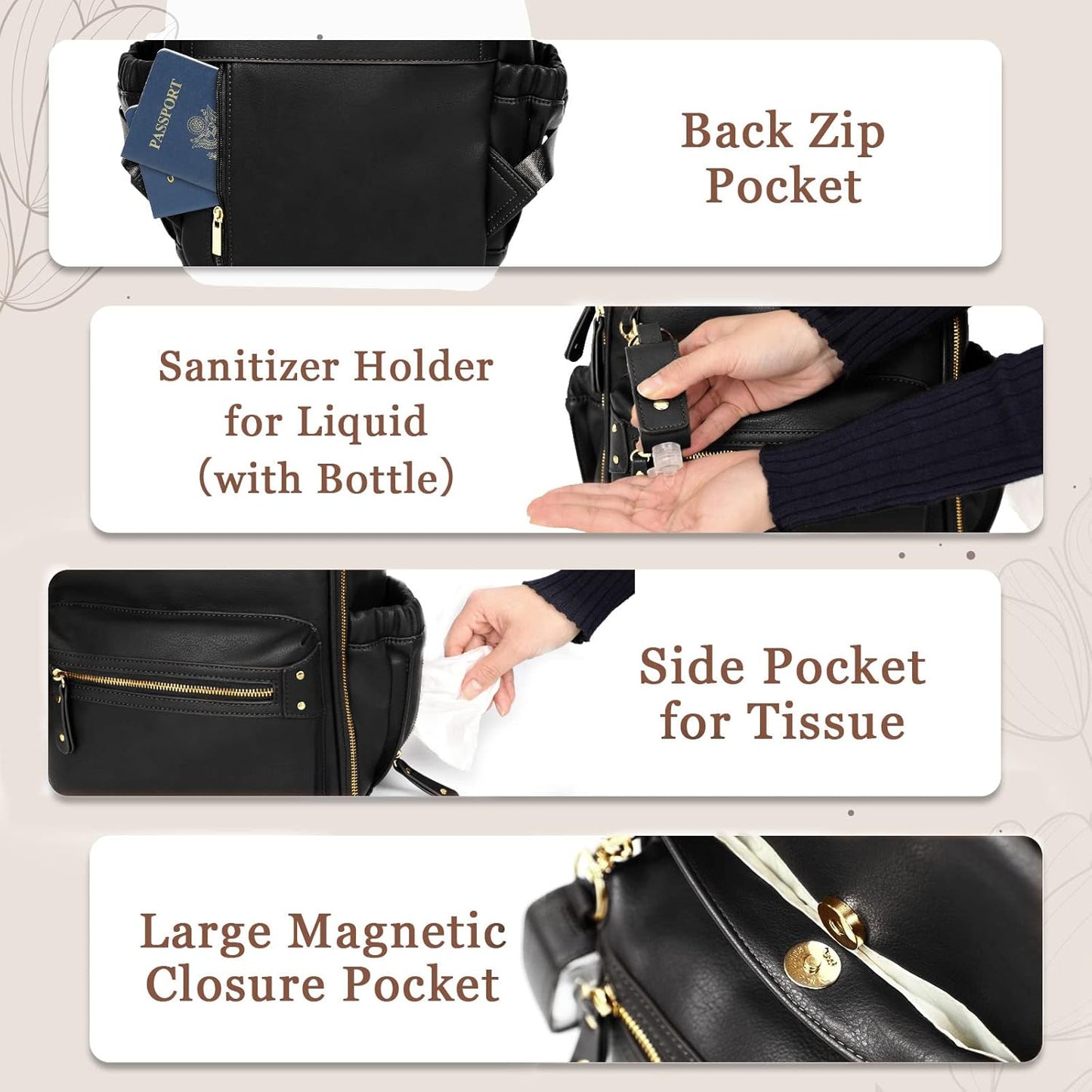 miss fong Small Diaper Bag Mini Diaper Bag Backpack Mini Backpack with 11 Pockets Baby Diaper Bag with Hand Sanitizer Holder, 2 Insulated Pockets-BALCK
