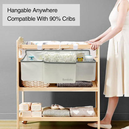 Hanging Baby Diaper Caddy, 3-in-1 Diaper Caddy Organizer Holder For Baby Crib, Nursery Organization Diaper Stacker Storage For Crib, Changing Table-Grey
