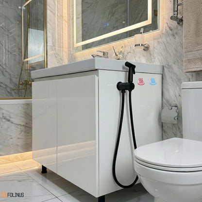 Handheld Bidet Sprayer for Toilet Warm Water Mounted on The Bathroom Vanity，Stainless Steel Hot and Cold Bidet Sprayer with Brass Mixing Valve for Feminine Hygiene (Chrome)