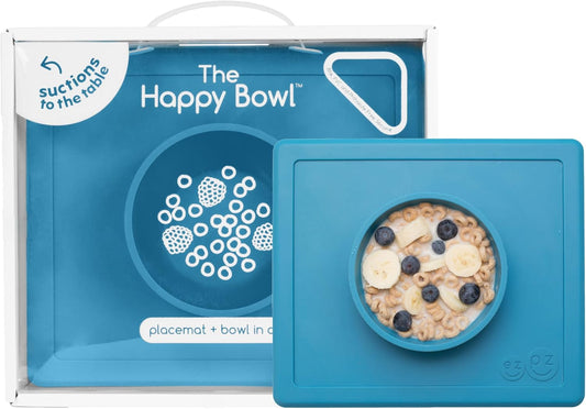ezpz Happy Bowl - 24 Months + (Sage) - 100% Silicone Suction Bowl with Built-in Placemat – Dishwasher Safe