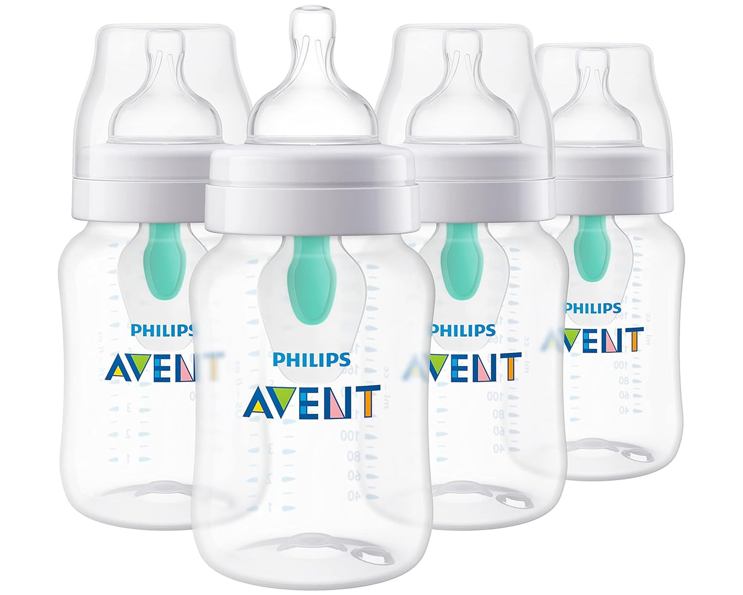 Philips Avent Anti-Colic Bottle with AirFree Vent, 4oz, with Flow 1 Nipples, 0m+, 4pk, Clear, SCY701/04