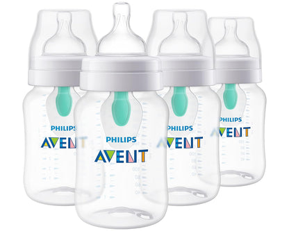 Philips Avent Anti-Colic Bottle with AirFree Vent, 4oz, with Flow 1 Nipples, 0m+, 4pk, Clear, SCY701/04
