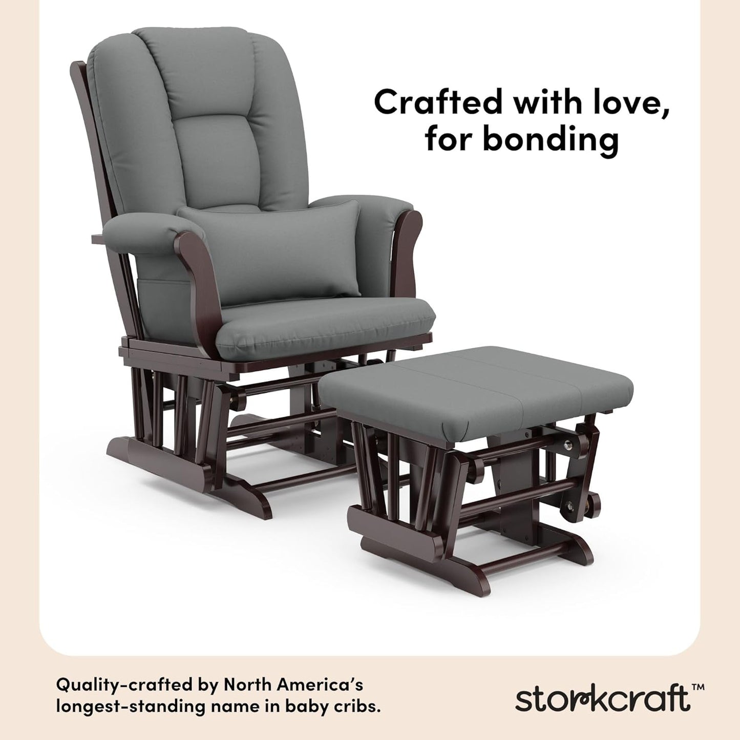 Storkcraft Tuscany Glider with Ottoman (Black/Gray) — GREENGUARD Gold Certified, Bonus Lumbar Cushion Included, Solid Wood Base, Smooth Motion, Award-Winning Nursery Rocking Chair, Glider and Ottoman