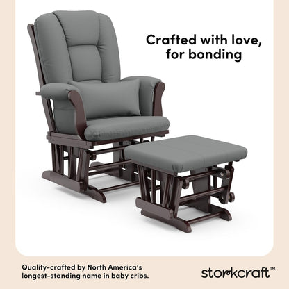 Storkcraft Tuscany Glider with Ottoman (Black/Gray) — GREENGUARD Gold Certified, Bonus Lumbar Cushion Included, Solid Wood Base, Smooth Motion, Award-Winning Nursery Rocking Chair, Glider and Ottoman