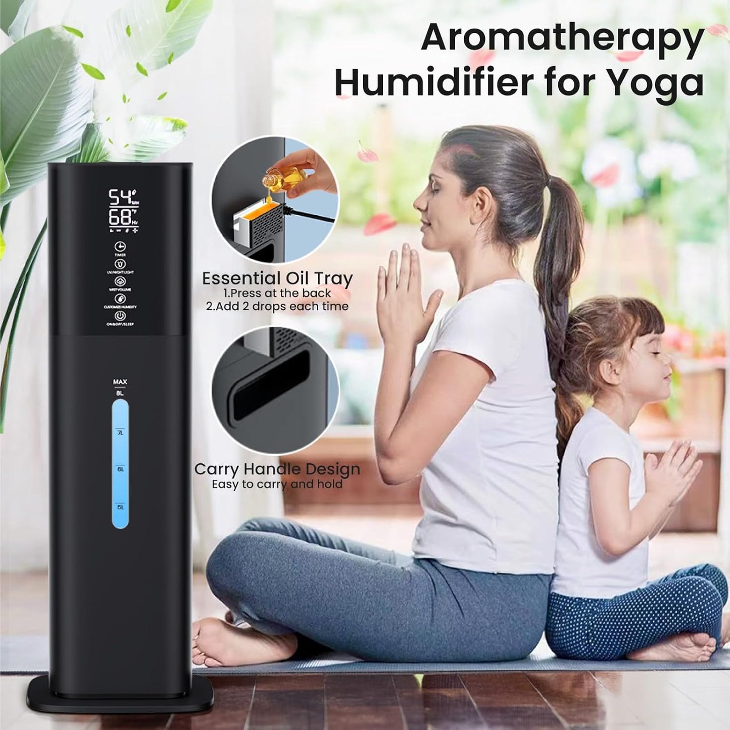 Humidifiers Large Room Bedroom with 7 Colors Light,Honovos 8L 2.1Gal Quiet Ultrasonic Cool Mist Topfill Humidifier with 360° Nozzle 3 Speed Humidistat Essential Oil Tray for Baby Home Plant Yoga Sleep