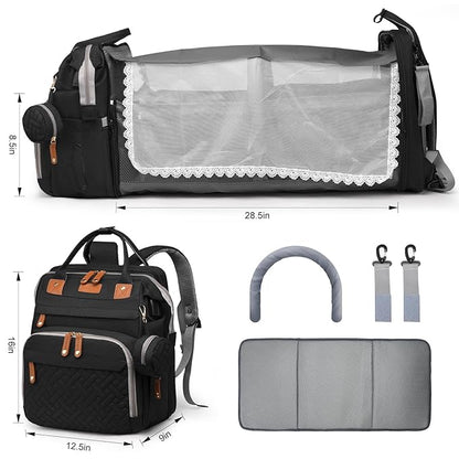 Diaper Bag Backpack with Changing Station, Large Diaper Bag For Boys And Girls, Multifunctional Waterproof Travel Diaper Backpack, Baby Bag with USB Charging Port for Moms Dads,black