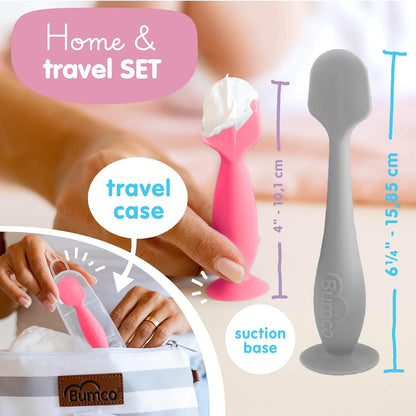 Bumco Baby Bum Brush - BPA-Free Diaper Cream Spatula with Suction Cup Base, Soft & Flexible Silicone, Wipe-Clean, Mom-Invented Diaper Bag Essentials (Gray)