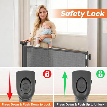 (2 Pack) Retractable Baby Gates for Doorways, Mesh Dog Gate for Stairs, Pet Gate Indoor, Extends to 55" Wide 33" Tall, Safety Toddlers Gates for Hallways, Indoor & Outdoor Use, Gray