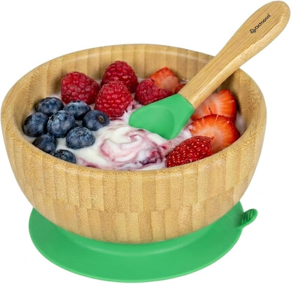 Abiie Octopod Bamboo Baby Bowl Set for 4 Months and Up – Mess-Free High Chair Suction Bowl with Spoon for Toddlers and Kids - Ergonomic Baby Feeding Essentials - 5.7" x 3" x 5.7" - Pink