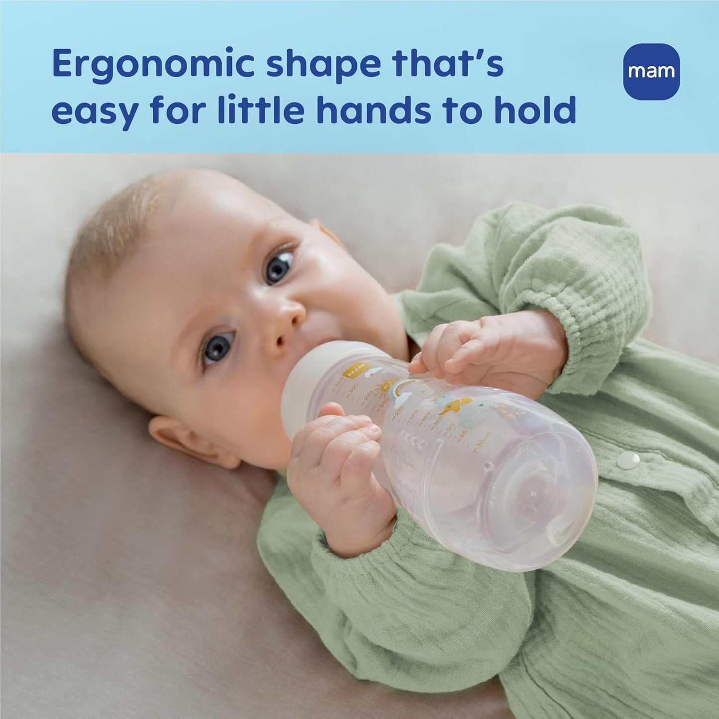 MAM Easy Active Baby Bottle 2 Pack, 11oz, BPA Free, Fast Flow Silicone Nipple, Anti-Slip Grip, Leak-Proof, 4+ Months, Cotton