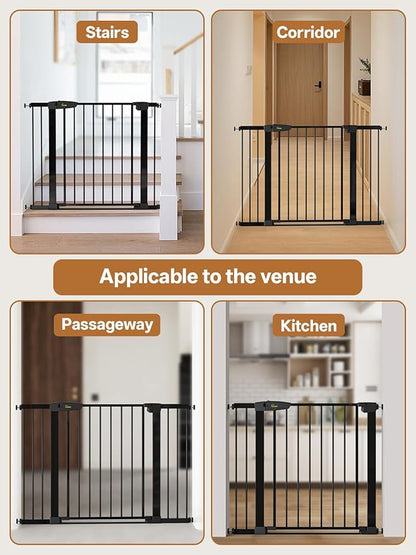 Baby Gate for Indoor Stairs & Doorways: Wide Expandable 27.9-42.1" Metal Safety Gate - Toddler Pets 30" Tall Dog Gate with Easy Install Pressure Mount Dual Lock & 2-Way Swing, Black.
