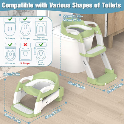 Potty Training Seat, Toddler Potty Training Toilet with Step Stool Ladder for Kids Boys Girls, 3 in 1 Foldable Toilet Seat Potty Chair with Urinals, Splash Guard, Handles, Anti-Slip Pad,Grey