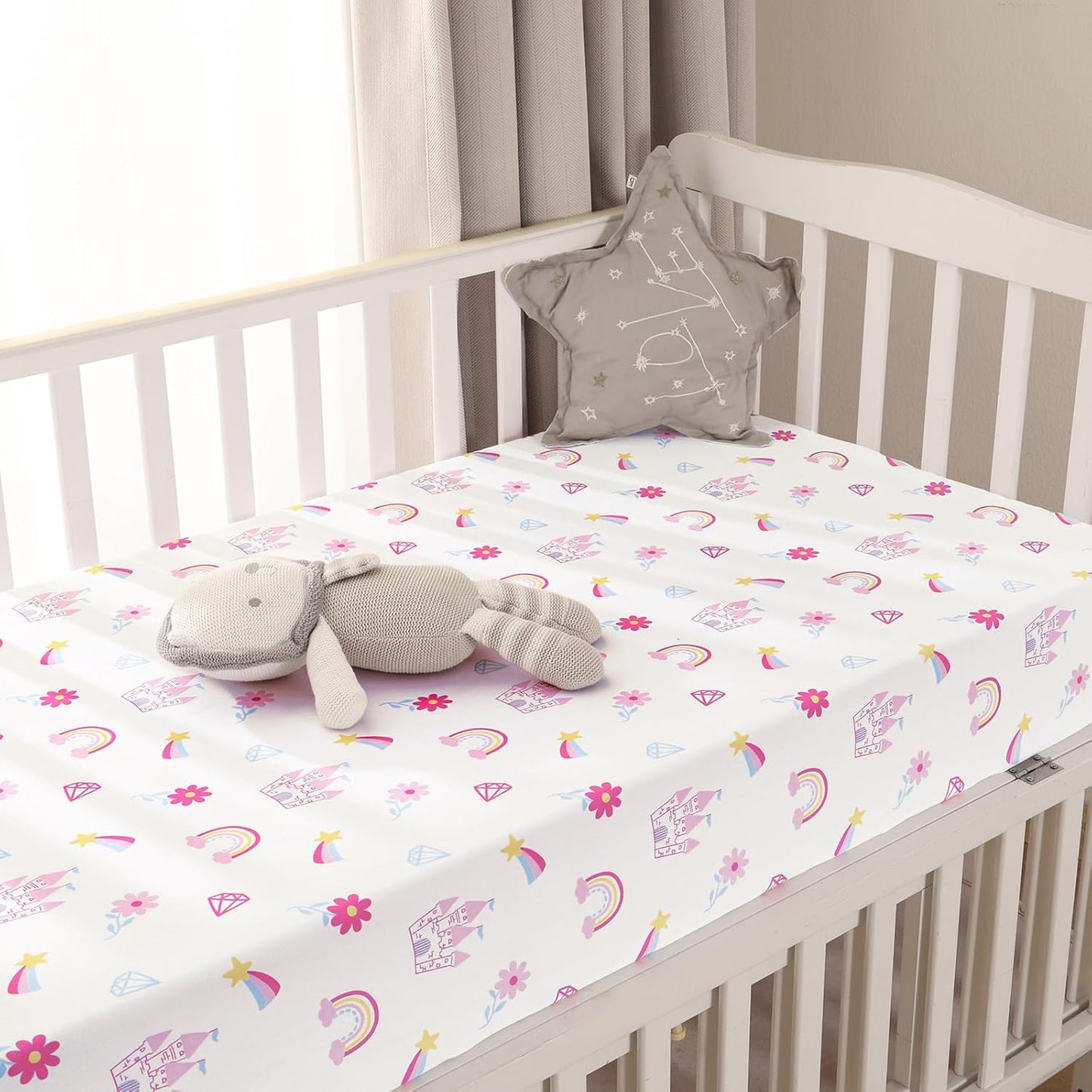 PHF 3 Pack Soft Mini Crib Sheets, Floral & Animal Pack N Play Sheets for Baby Boys Girls, No Slip Universal Fit for Pack N Play, Playard, Portable and Mini Crib Mattresses,Floral & Animal