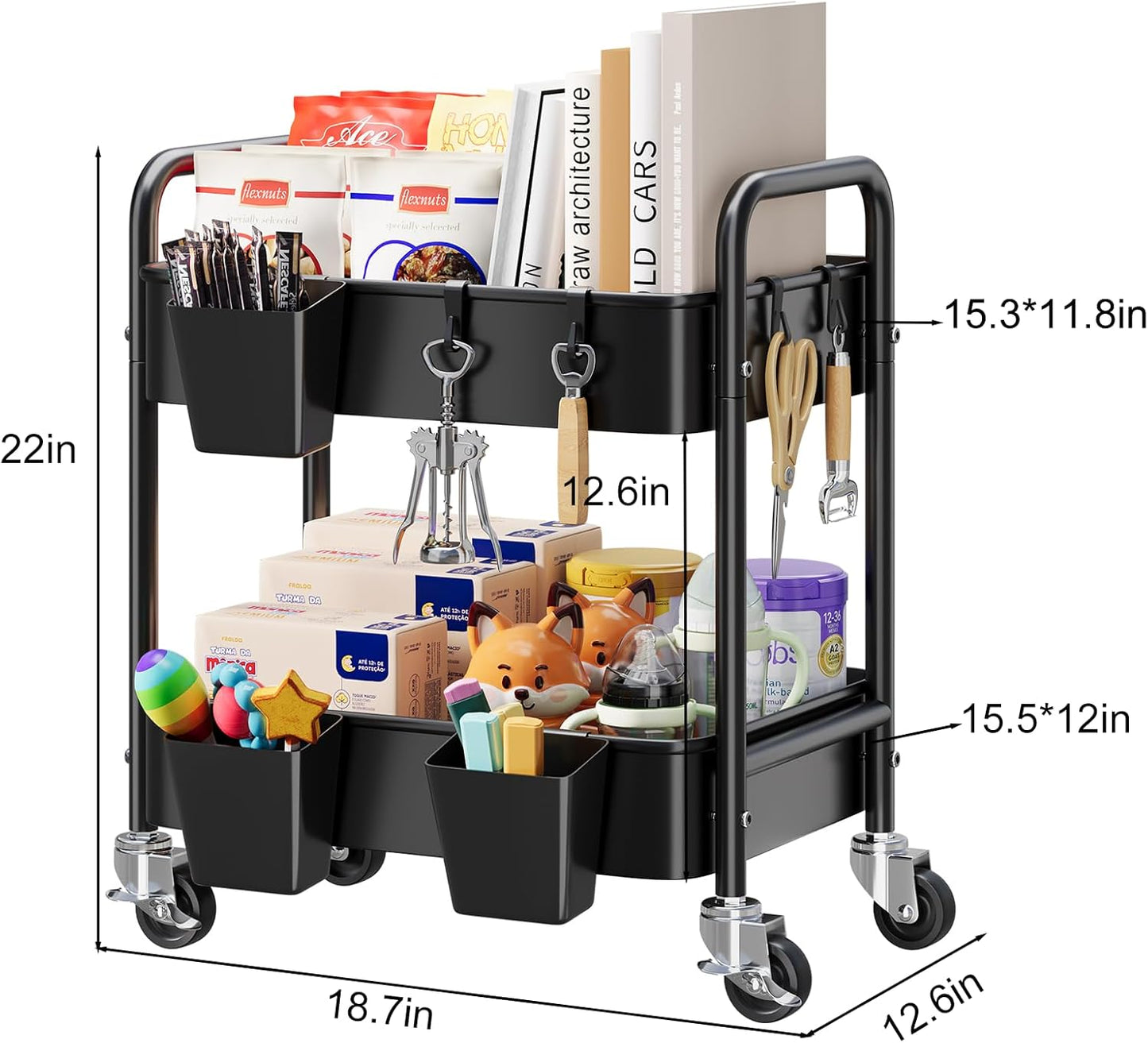 3 Tier Rolling Cart Metal with Lockable Wheels, Pink Three Tiered Diaper Caddy Cart Organizer on Wheels, Storage Utility Trolley Carts for Craft, Art, Nail, Lash, Baby Supplies, Cleaning, Mesh
