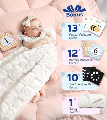 Little Dove 5-in-1 Plush Baby Play Gym, Tummy Time Mat with Blanket and 6 Sensory Toys, Baby Play Mats, Convertible Baby Gym for Sensory Development from Newborn to Toddler, Pink