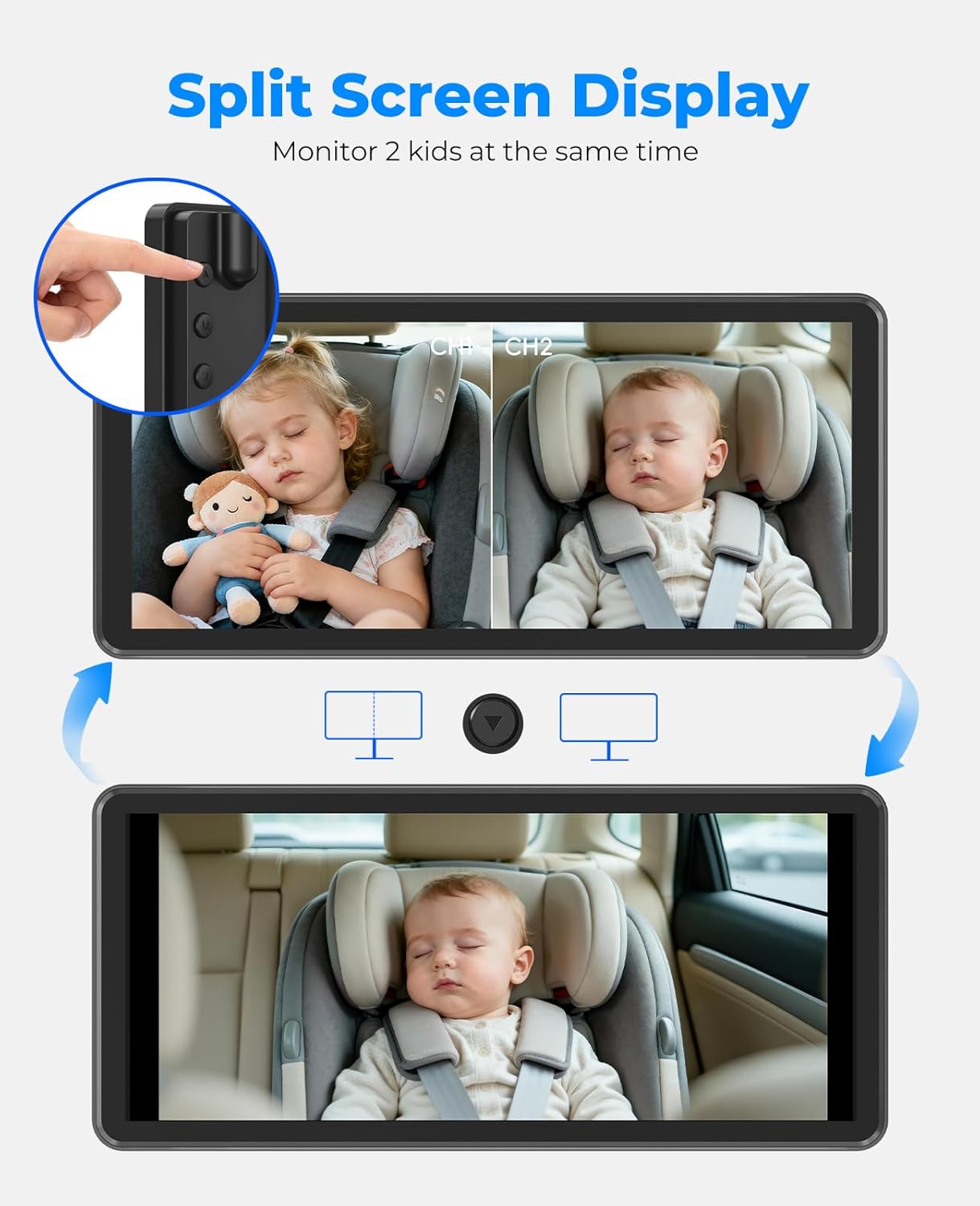 LUCKVIEW BM5PRO 7.2" Dual Camera Baby Monitor, 1080P HD Display for 2 Kids, Night Vision, Easy Install Car Baby Monitor, Ideal Gift, Rear Seat Safety for Babies & Pets