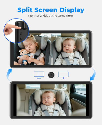 LUCKVIEW BM5PRO 7.2" Dual Camera Baby Monitor, 1080P HD Display for 2 Kids, Night Vision, Easy Install Car Baby Monitor, Ideal Gift, Rear Seat Safety for Babies & Pets
