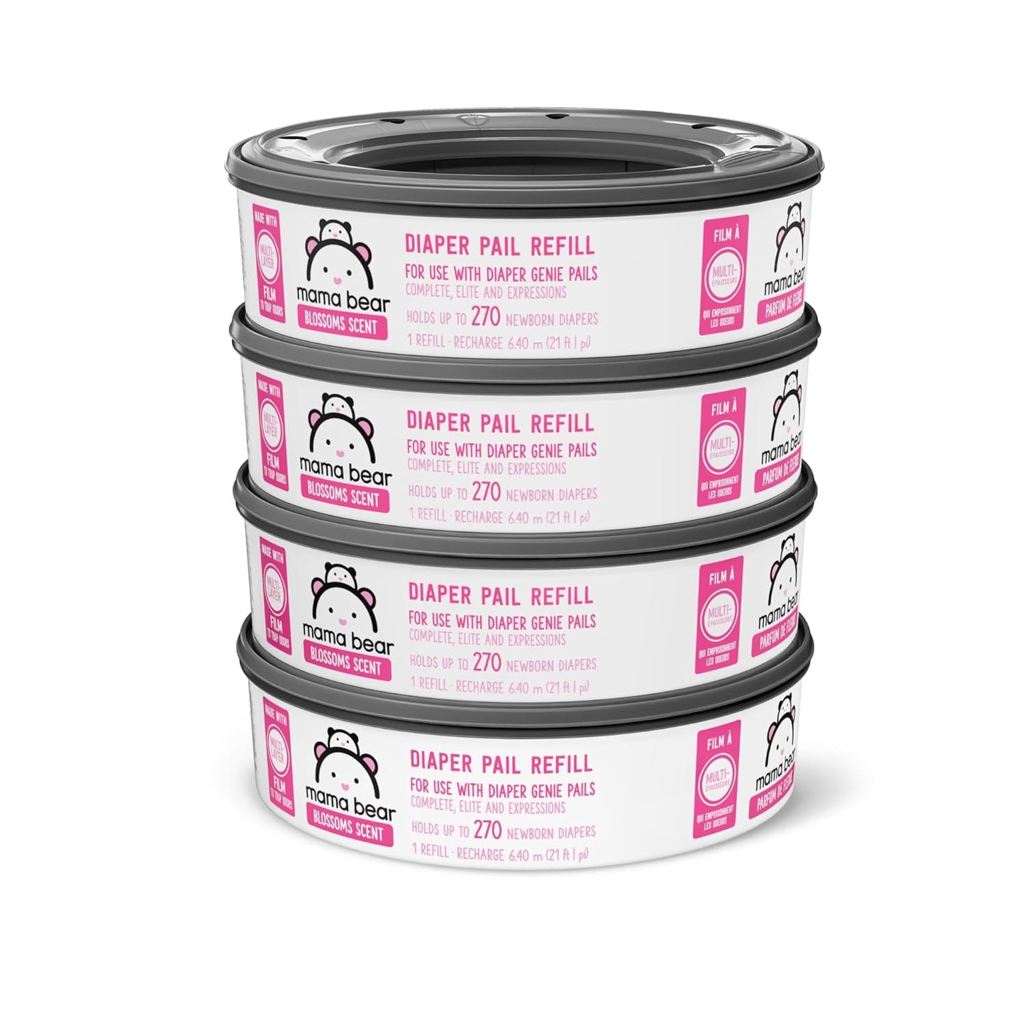 Amazon Brand - Mama Bear Blossoms Scented Diaper Pail Refills for Diaper Genie Pails with Odor Elimination, 2160 Count (8 Packs of 270 Count)