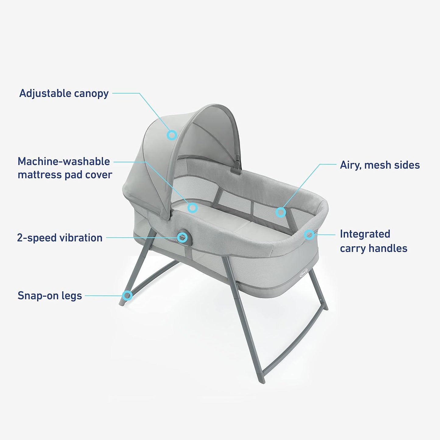 Graco® DreamMore Bedside, Newborn, Travel, Portable Bassinet for Newborn Babies to 6 Months, Willow