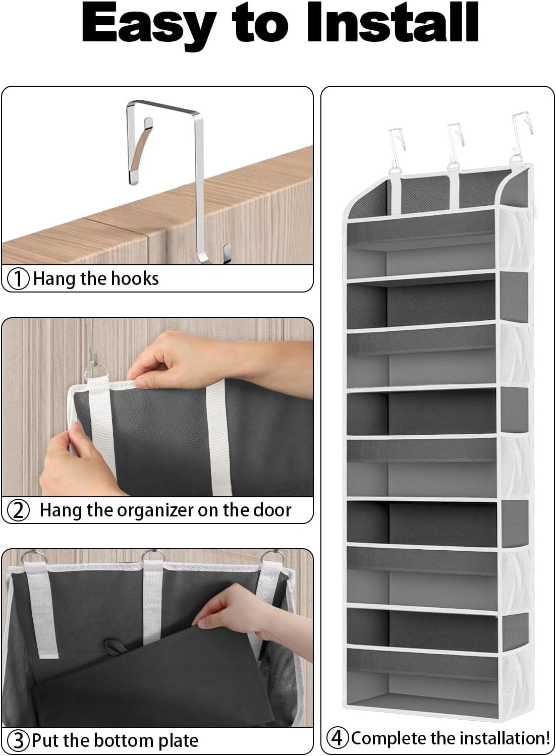 TAHAVICE 1 Pack Over The Door Organizer Storage, Hanging Organizer Closet with 5 Large Pockets 10 Mesh Pockets, 44 lbs Weight Capacity, Behind Door Storage for Nursery Bedroom Bathroom (Dark Grey)