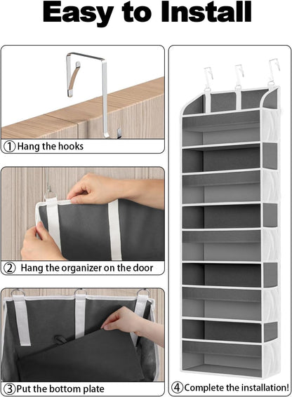 TAHAVICE 1 Pack Over The Door Organizer Storage, Hanging Organizer Closet with 5 Large Pockets 10 Mesh Pockets, 44 lbs Weight Capacity, Behind Door Storage for Nursery Bedroom Bathroom (Dark Grey)