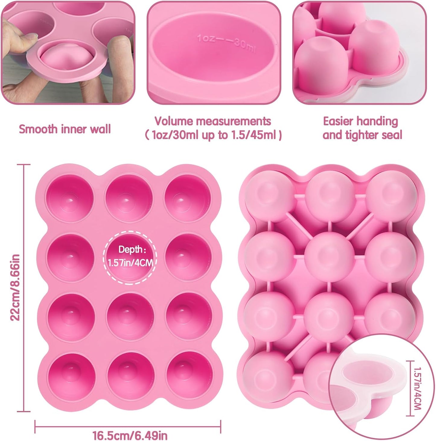 12x1.5oz Baby Food Storage Containers, Baby Food Freezer Tray with Clip Lid Gossamer Pink, Food Grade Silicone Freezer Trays for Purees & Vegetables