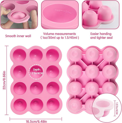 12x1.5oz Baby Food Storage Containers, Baby Food Freezer Tray with Clip Lid Gossamer Pink, Food Grade Silicone Freezer Trays for Purees & Vegetables