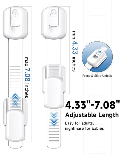 Infinno 12 Pack Cabinet Locks Baby Proofing Heavy Duty - Child Safety Cabinet Locks for Drawers, Cupboards & Fridge – No Drill 3M Adhesive Locks for Pets - Toddler Safety Latches