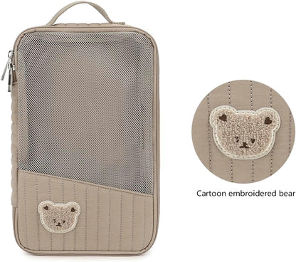 MOMIGO Baby Diaper Bag Organizer Pouches Waterproof Mini Diaper Bag - 2 pcs/set Foldable Hanging Bag Reusable, Washable or Cloth Diapers, with Gift for Baby Shower (Khaki（A）)