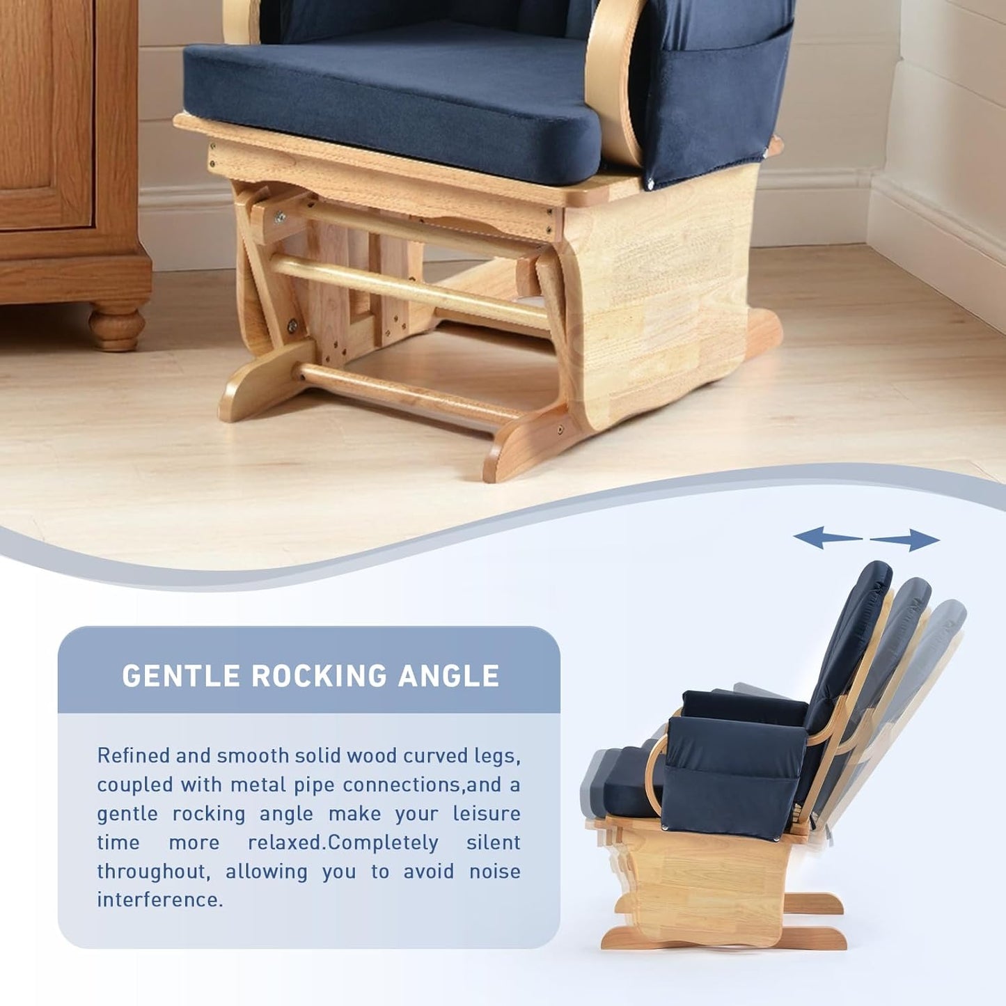 Rustic Rubber Wood Glider and Ottoman Set, Nursery Glider Chair for Breastfeeding and Relaxing, Comfortable Rocking Chair for Living Room and Bedroom（Tan）