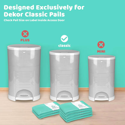 [10 Pack] Dekor Classic Diaper Pail Refills, Extra-Thick Continuous Liner Bags Compatible with Dekor Classic Diaper Pails, Strong Diaper Pail Refills for Baby & Adult Diapers, Nursery Odor Control