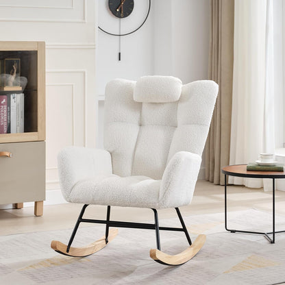 GarveeHome Rocking Chair Nursery Teddy, Upholstered Baby Fluffy Glider Rocker for Adults Small Spaces Indoor, Nursing Chairs for Living Room, Bedroom, Classroom