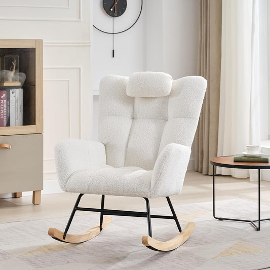 GarveeHome Rocking Chair Nursery Teddy, Upholstered Baby Fluffy Glider Rocker for Adults Small Spaces Indoor, Nursing Chairs for Living Room, Bedroom, Classroom