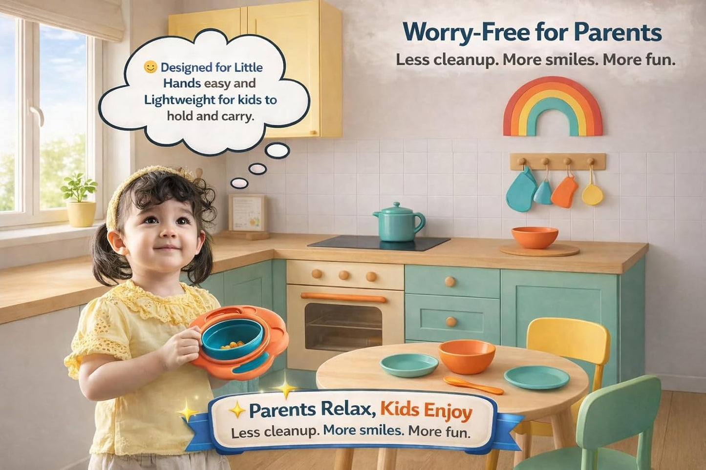360° Baby Magic Bowl with Spoon Combo, Spill-Proof Gyro Balancing Feeding Bowl for Kids & Toddlers, BPA-Free, Anti-Spill Snack Bowl, Non-Slip, Portable Baby Food Bowl with Lid (Blue)