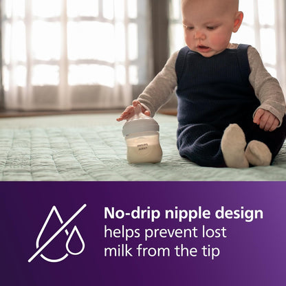 Philips Avent Natural Baby Bottles with Natural Response Nipples (Slow Flow, Flow 2), 4oz, 2-Pack, SCY900/02