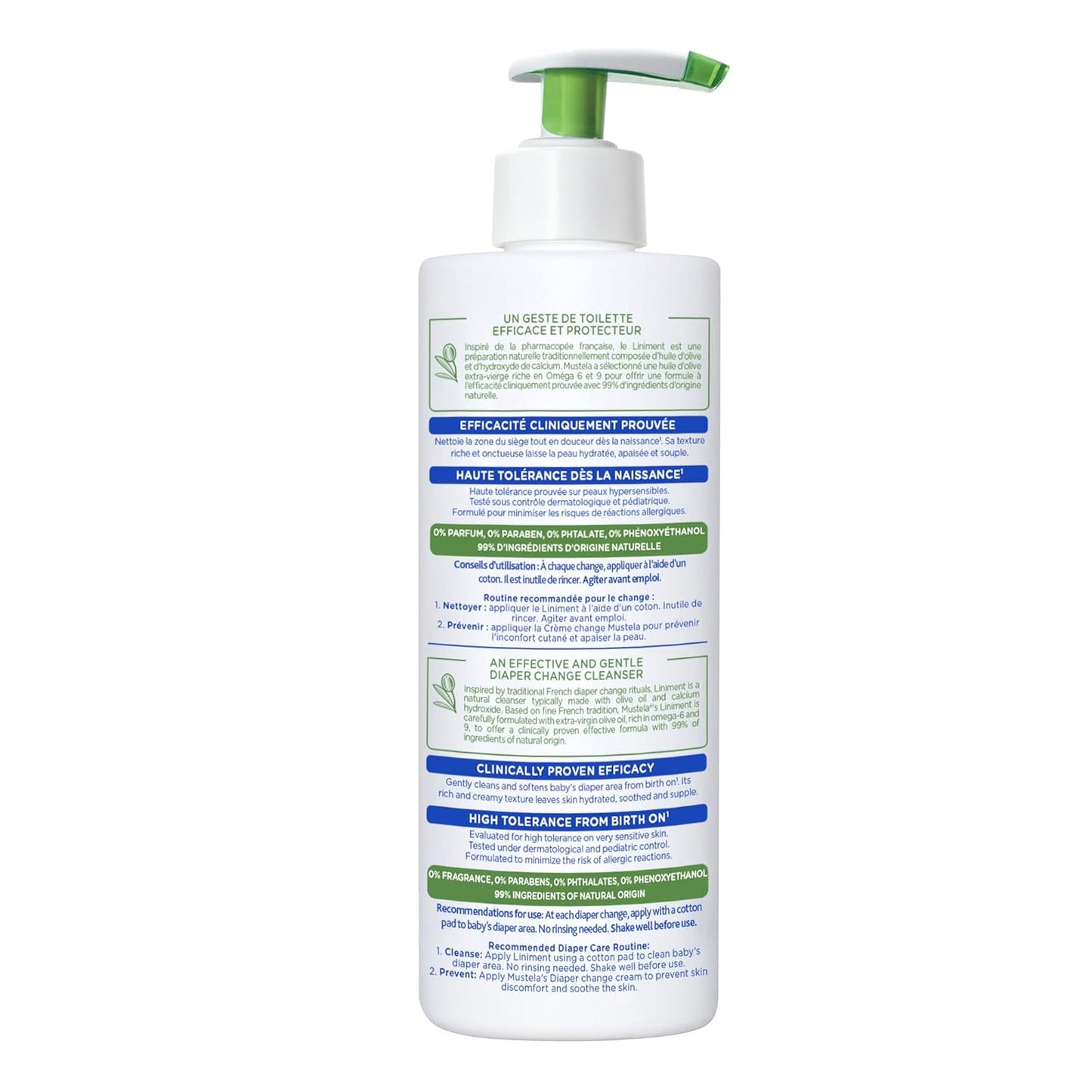 Mustela Liniment - No-Rinse Baby Cleanser for Diaper Change - with Extra Virgin Olive Oil - Fragrance-Free - 13.52 fl. Oz