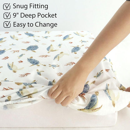 LifeTree Crib Sheets for Baby Unisex - Muslin Fitted Crib Sheets Toddler Bed Sheet, 70% Viscose from Bamboo and 30% Cotton, Fits Mini Crib & Pack and Play Playard, Bear, 26in x 38in