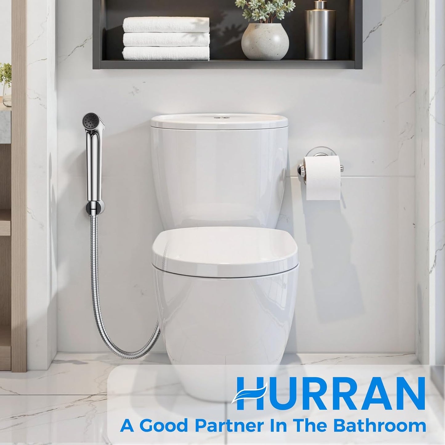Handheld Bidet Sprayer for Toilet, Hurran New Premium Muslim Shower Toiletbidet Cloth Diaper Sprayer Set, Precise Adjustable Water Pressure Control with Bidet Hose for Feminine Wash, Chrome