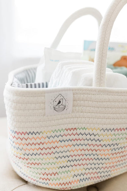 OrganiHaus Pastel Rainbow Nursery Storage Basket, Cotton Rope Toy & Diaper Caddy Organizer with Handles, Baby Diaper Organizer, Foldable Design, Machine Washable, Ideal for Baby Room & Laundry