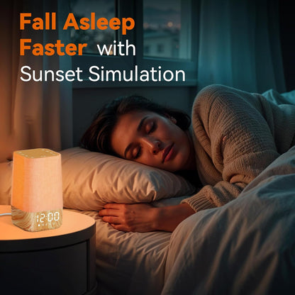 10-60 Mins Simulate Sunrise Alarm Clock: Gentle Wake Up Light Adjustable Brightness, 30 Volume, Bright & Loud Enough for Heavy Sleepers - White Noise Machine with 30 Soothing Sounds, Ease of Use